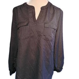 Cynthia Rowley B&W Polka Dot Long Sleeve Henley XL